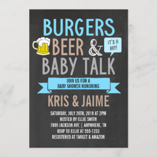 Burgers Beer & Baby Talk Boy Shower Inbjudningar