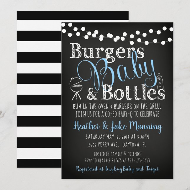 Burgers Blue Flaskor, Boy Baby Shower-inbjudan Inbjudningar (Fram/baksida)
