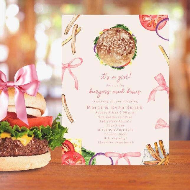 Burgers & Bows Hamburger BBQ Cookout Baby Shower Inbjudningar (Skapare uppladdad)