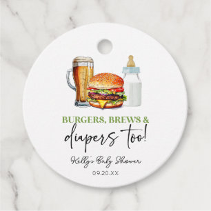 Burgers Brews och blöjor också! Barnkalas Gåvor Etiketter