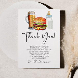 Burgers Brews och blöjor också! Barnkalas Tack Kort