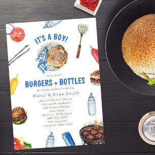 Burgers + Flaskor Cookout Boy Shower Inbjudningar
