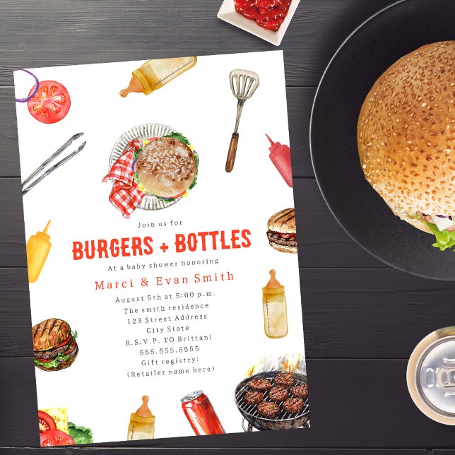 Burgers + Flaskor Cookout Neutralt Baby Shower Inbjudningar (Skapare uppladdad)
