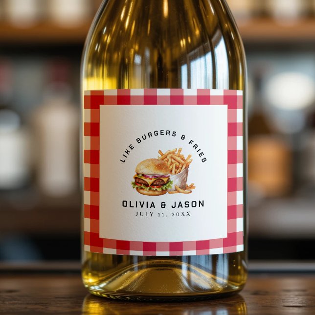Burgers & Fries Picnic Möhippa (Burgers & Fries Picnic Wedding Shower Sparkling Wine Label
)