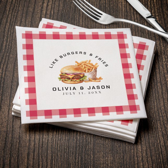 Burgers & Fries Picnic Möhippa Pappersservett (Burgers & Fries Picnic Wedding Shower Napkins
)