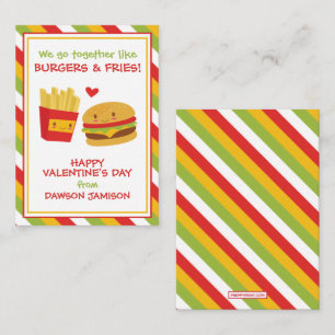 Burgers & Fries Valentines klassrumskort Anteckningskort