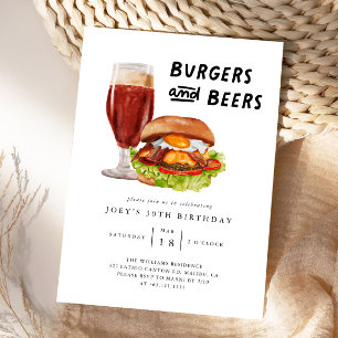 Burgers och Öl BBQ Födelsedagsfest Inbjudningar