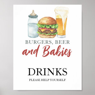 Burgers och Spädbarn Baby dusch Drinks Poster