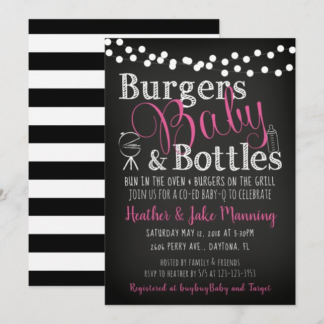 Burgers Rosa Flaskor, Girl Baby Shower-inbjudan Inbjudningar (Fram/baksida)
