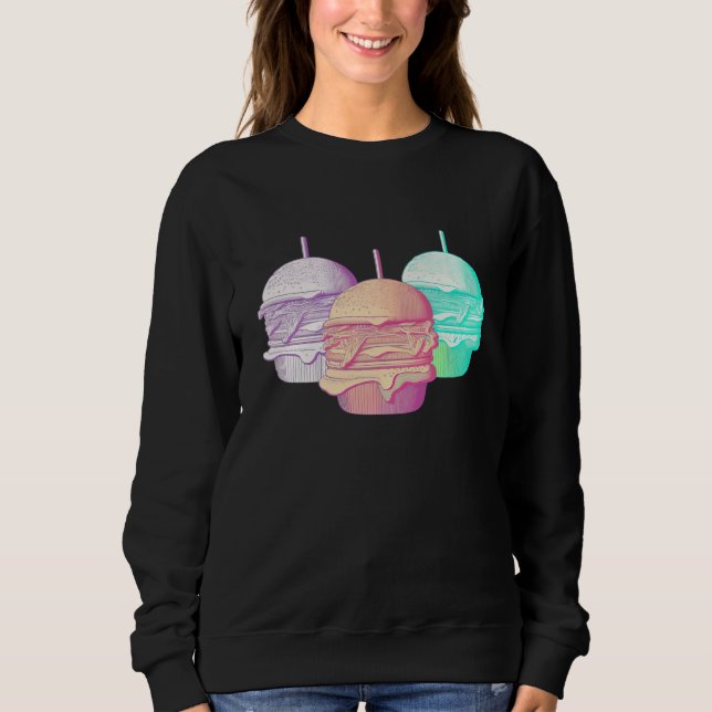 Burgers Vaporwave Retrowave Aesthetic T Shirt (Framsida)
