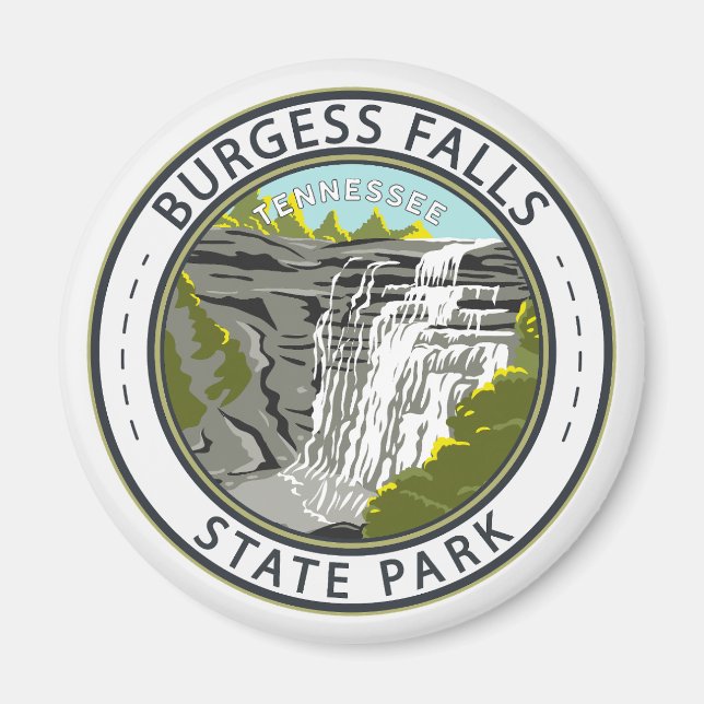 Burgess Falls State Park Tennessee Badge Magnet (Framsidan)