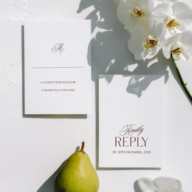 Burgindy & White Minimalistisk Bröllop OSA Kort (Burgindy & White Minimalist Wedding RSVP Card)