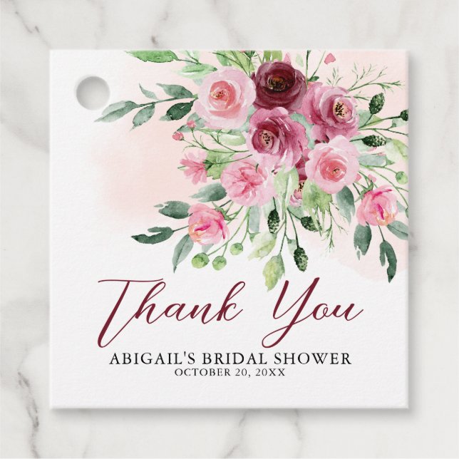 Burgund Blommig Bröllopsfest Gåvor Etiketter (Framsida)