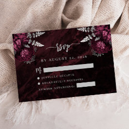 Burgund Blommor Silver Blomsteragat Skript Bröllop Tilläggskort