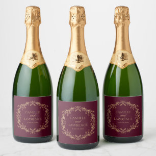 Burgund Champagne Toile Blommig Ram Bröllop