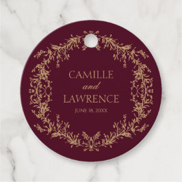 Burgund Champagne Toile Blommig Ram Bröllop Gåvor Etiketter
