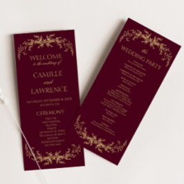 Burgund Champagne Toile Blommig Ram Bröllop Program