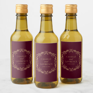 Burgund Champagne Toile Blommig Ram Bröllop Vinetikett