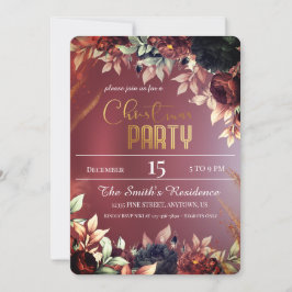 Burgund Elegant-blommor, Magic Julreinder Inbjudningar