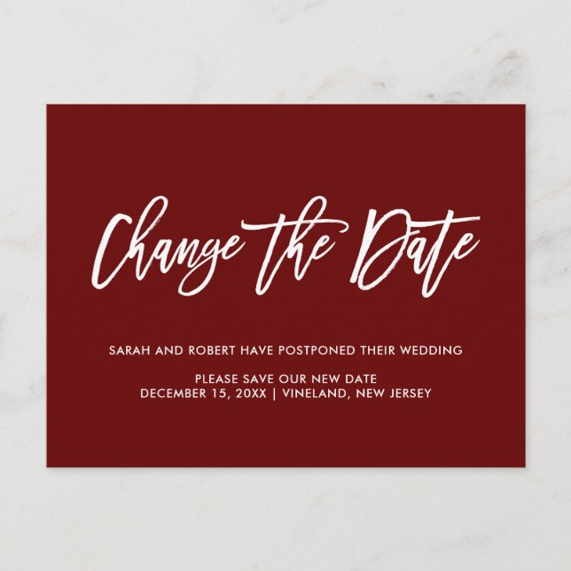 Burgund Förändra datum Uppdaterad Inställd bröllop Meddelande Vykort (Framsida)