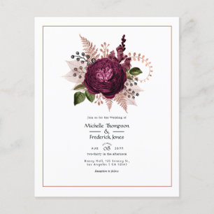 Burgund - Marsala och Rose Gold Blommig Bröllop Flygblad