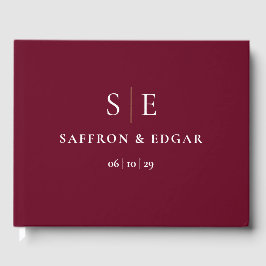 Burgund och guldmonogram bröllop gästböcker