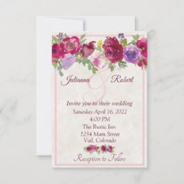 Burgund och lila blommig budget bröllopsinbjudan inbjudningar