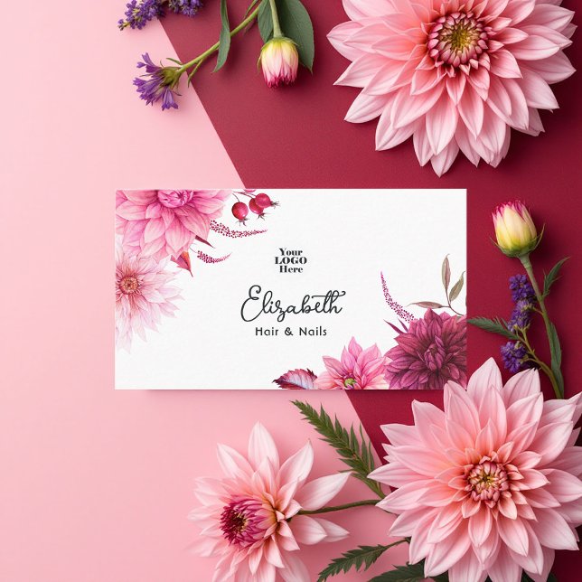 Burgund och ros vattenfärg blommig visitkort (Burgundy and Blush Watercolor Floral Business Card)