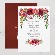 Burgund och rosblommig QR-kod RSVP bröllop