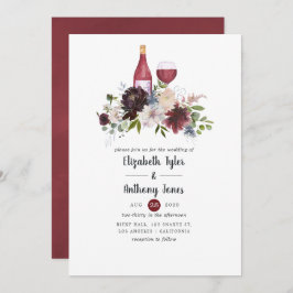 Burgund och rosé vin-tema blomsterbröllop inbjudningar