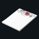 Burgunday och Vit ros Blommigt med ditt namn Anteckningsblock<br><div class="desc">Ett underbart anteckningsblock av feminin blommigt med en arrangemang av burgundöst och benvitt ro med efterföljande grön färg. En textmall finns med för att anpassa den med ditt namn eller annan text som du vill ha.</div>