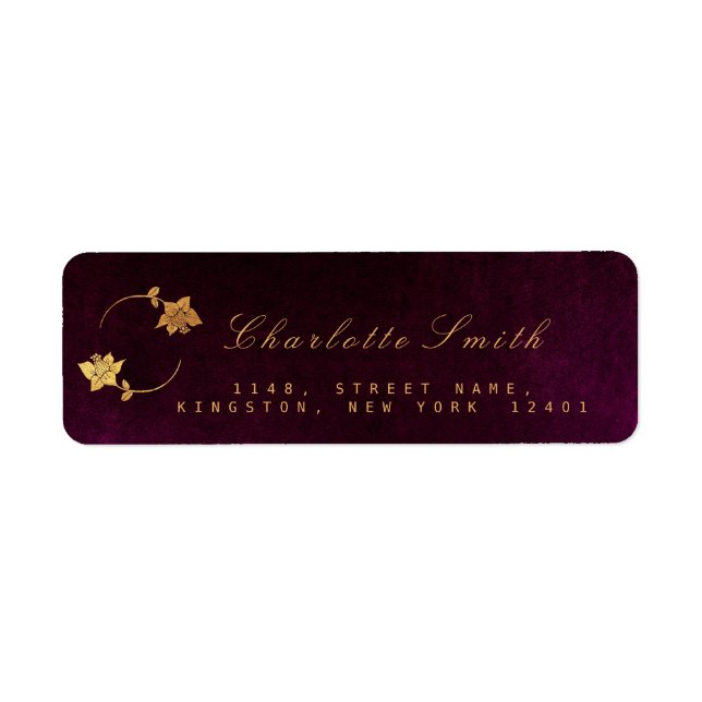 Burgunde Plum Golden Foil-Returetiketter Returadress Etikett (Framsidan)