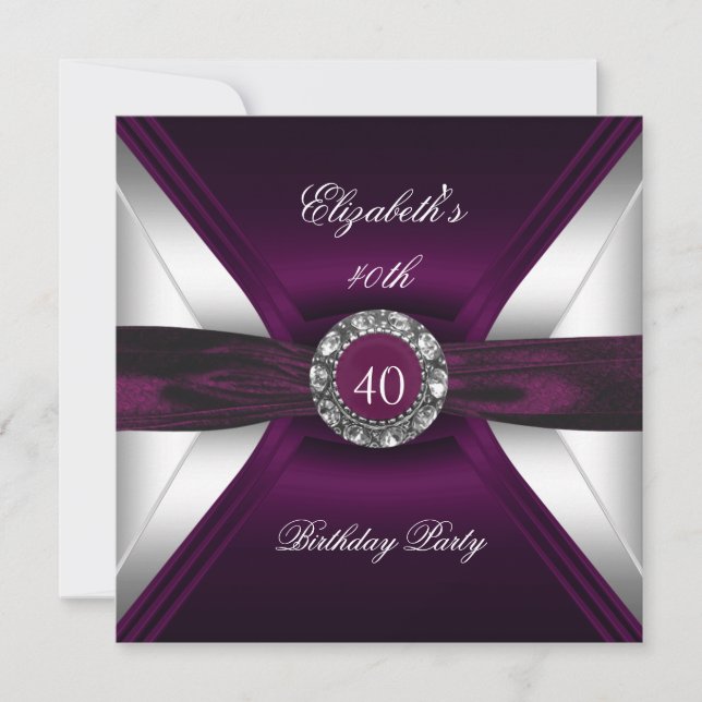 Burgunder 40-årsdag Diamantvit Silverfest Inbjudningar (Framsida)