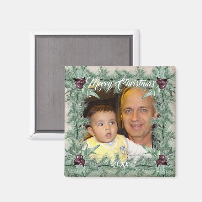 Burgunder Berry Holly Tallgran Jul Foto Magnet (Front/Back)