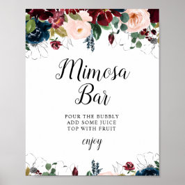 burgunder blommande bröllopsdusch mimosa bardskylt poster