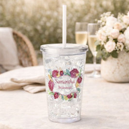 Burgunder Blommig Akvarell Brudtärna Take Away Mugg