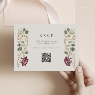 Burgunder Blommig Art Nouveau RSVP-kort med QR OSA Kort