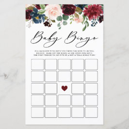 Burgunder Blommig Baby Bingo Baby Shower Spel