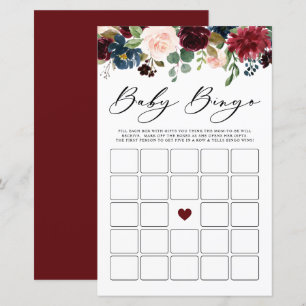 Burgunder Blommig Baby Bingo Baby Shower Spel