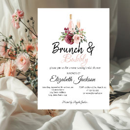 Burgunder Blommig Brunch & Bubbly Bröllopsdusch Inbjudningar
