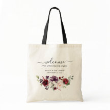 Burgunder Blommig Destination Bröllop Välkommen