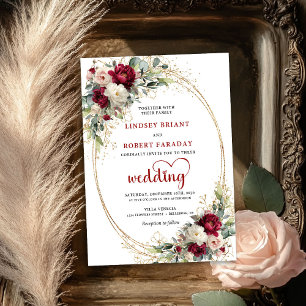 Burgunder Blommig Elegant Boho Bröllopsinbjudan Inbjudningar