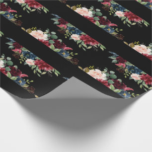 Burgunder Blommig Elegant Vacker Vattenfärg Presentpapper