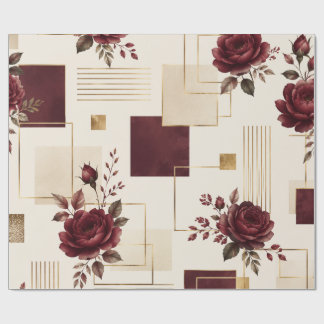 Burgunder Blommig Geometrisk Presentpapper