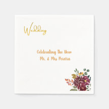 Burgunder Blommig & Guld Script Bröllop