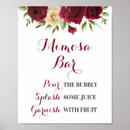 Burgunder Blommig Mimosa Bar Bröllop Bröllopsdusch Poster
