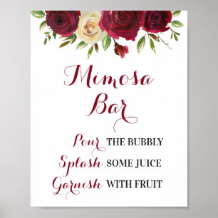 Burgunder Blommig Mimosa Bar Bröllop Bröllopsdusch Poster