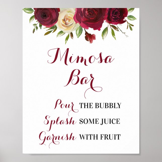 Burgunder Blommig Mimosa Bar Bröllop Bröllopsdusch Poster (Framsidan)