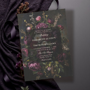 Burgunder Blommig Mörk Romantisk Dyster Svart Bröl Inbjudningar