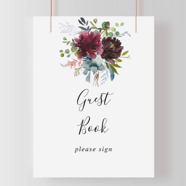 Burgunder Blommig och Grönska Gästbokssköld Poster (Skapare uppladdad)